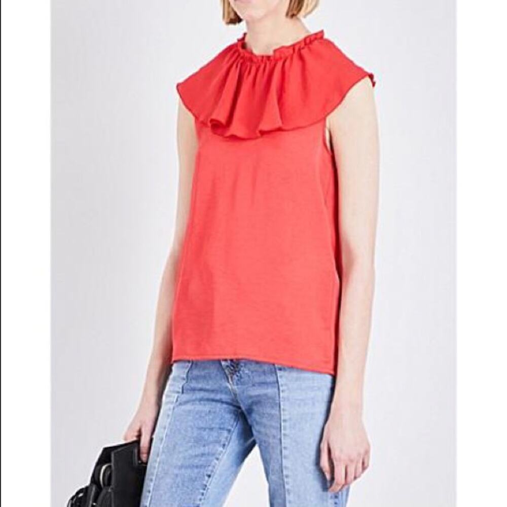 NWT maje Lierro Ruffle Overlay Rouge Top Size Medium - Picture 4 of 14